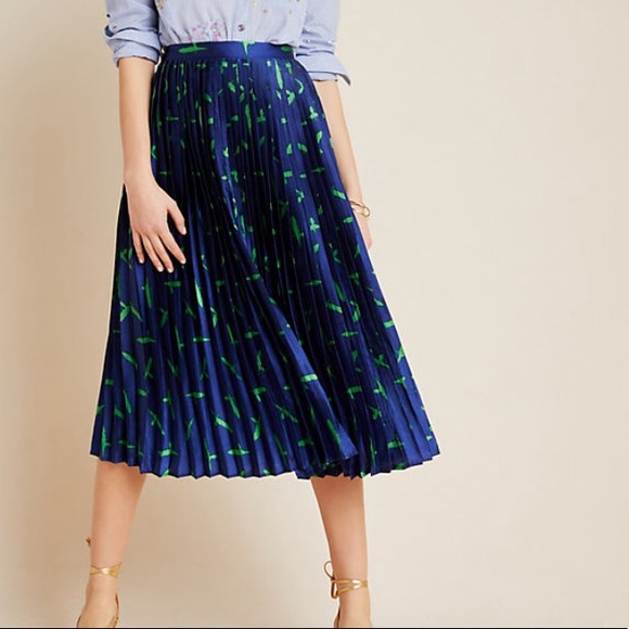 Metro Wear Blue Striped Pleated Midi Full Skirt Size M - Picture 10 of 10